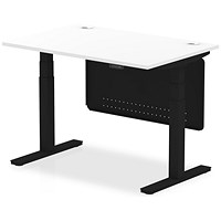 Air Modesty 1200mm Rectangular Cable Port Height Adjustable Desk, Black Leg & Modesty Panel, White
