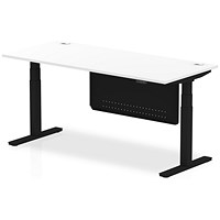 Air Modesty 1800mm Rectangular Cable Port Height Adjustable Desk, Black Leg & Modesty Panel, White