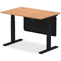 Air Modesty 1200mm Rectangular Cable Port Height Adjustable Desk, Black Leg & Modesty Panel, Oak