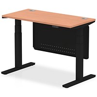 Air Modesty 1200mm Slim Rectangular Height Adjustable Desk, Black Leg & Modesty Panel, Beech