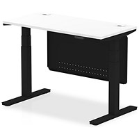 Air Modesty 1200mm Slim Rectangular Height Adjustable Desk, Black Leg & Modesty Panel, White