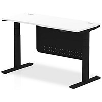 Air Modesty 1400mm Slim Rectangular Height Adjustable Desk, Black Leg & Modesty Panel, White