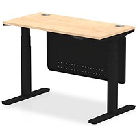 Air Modesty 1200mm Slim Rectangular Height Adjustable Desk, Black Leg & Modesty Panel, Maple
