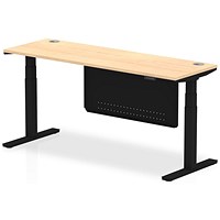 Air Modesty 1800mm Slim Rectangular Height Adjustable Desk, Black Leg & Modesty Panel, Maple