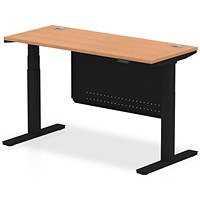 Air Modesty 1400mm Slim Rectangular Height Adjustable Desk, Black Leg & Modesty Panel, Oak Air Modesty 1400mm Slim Rectangular Height Adjustable Desk, Black Leg & Modesty Panel, Oak