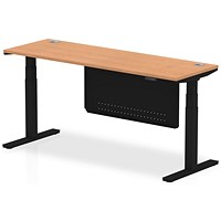 Air Modesty 1800mm Slim Rectangular Height Adjustable Desk, Black Leg & Modesty Panel, Oak