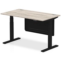 Air Modesty 1400mm Rectangular Cable Port Height Adjustable Desk, Black Leg & Modesty Panel, Grey Oak Air Modesty 1400mm Rectangular Cable Port Height Adjustable Desk, Black Leg & Modesty Panel, Grey Oak