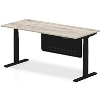 Air Modesty 1800mm Rectangular Cable Port Height Adjustable Desk, Black Leg & Modesty Panel, Grey Oak