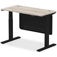 Air Modesty 1200mm Slim Rectangular Height Adjustable Desk, Black Leg & Modesty Panel, Grey Oak