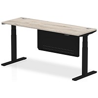Air Modesty 1800mm Slim Rectangular Height Adjustable Desk, Black Leg & Modesty Panel, Grey Oak