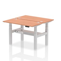 Air 2 Person Sit-Standing Bench Desk, Back to Back, 2 x 1200mm (600mm Deep), Silver Frame, Beech