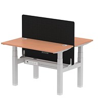 Air 2 Person Sit-Standing Bench Desk with Black Straight Screen, Back to Back, 2 x 1200mm (600mm Deep), Silver Frame, Beech Air 2 Person Sit-Standing Bench Desk with Black Straight Screen, Back to Back, 2 x 1200mm (600mm Deep), Silver Frame, Beech