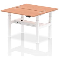 Air 2 Person Sit-Standing Bench Desk, Back to Back, 2 x 1200mm (600mm Deep), White Frame, Beech