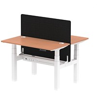 Air 2 Person Sit-Standing Bench Desk with Black Straight Screen, Back to Back, 2 x 1200mm (600mm Deep), White Frame, Beech Air 2 Person Sit-Standing Bench Desk with Black Straight Screen, Back to Back, 2 x 1200mm (600mm Deep), White Frame, Beech