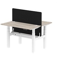 Air 2 Person Sit-Standing Bench Desk with Charcoal Straight Screen, Back to Back, 2 x 1200mm (600mm Deep), White Frame, Grey Oak