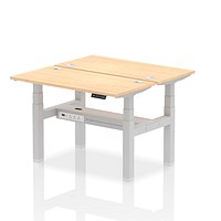 Air 2 Person Sit-Standing Bench Desk, Back to Back, 2 x 1200mm (600mm Deep), Silver Frame, Maple