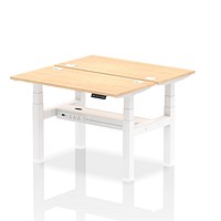 Air 2 Person Sit-Standing Bench Desk, Back to Back, 2 x 1200mm (600mm Deep), White Frame, Maple