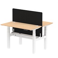 Air 2 Person Sit-Standing Bench Desk with Charcoal Straight Screen, Back to Back, 2 x 1200mm (600mm Deep), White Frame, Maple