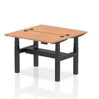 Air 2 Person Sit-Standing Bench Desk, Back to Back, 2 x 1200mm (600mm Deep), Black Frame, Oak