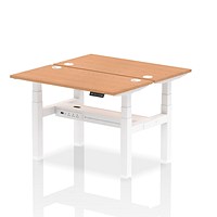 Air 2 Person Sit-Standing Bench Desk, Back to Back, 2 x 1200mm (600mm Deep), White Frame, Oak