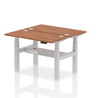 Air 2 Person Sit-Standing Bench Desk, Back to Back, 2 x 1200mm (600mm Deep), Silver Frame, Walnut Air 2 Person Sit-Standing Bench Desk, Back to Back, 2 x 1200mm (600mm Deep), Silver Frame, Walnut
