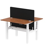 Air 2 Person Sit-Standing Bench Desk with Charcoal Straight Screen, Back to Back, 2 x 1200mm (600mm Deep), White Frame, Walnut