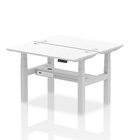 Air 2 Person Sit-Standing Bench Desk, Back to Back, 2 x 1200mm (600mm Deep), Silver Frame, White