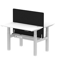 Air 2 Person Sit-Standing Bench Desk with Charcoal Straight Screen, Back to Back, 2 x 1200mm (600mm Deep), Silver Frame, White