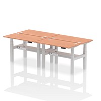 Air 4 Person Sit-Standing Bench Desk, Back to Back, 4 x 1200mm (600mm Deep), Silver Frame, Beech Air 4 Person Sit-Standing Bench Desk, Back to Back, 4 x 1200mm (600mm Deep), Silver Frame, Beech
