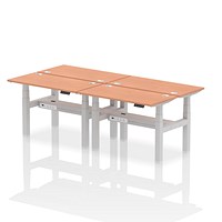 Air 4 Person Sit-Standing Bench Desk, Back to Back, 4 x 1200mm (600mm Deep), Silver Frame, Beech