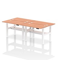 Air 4 Person Sit-Standing Bench Desk, Back to Back, 4 x 1200mm (600mm Deep), White Frame, Beech Air 4 Person Sit-Standing Bench Desk, Back to Back, 4 x 1200mm (600mm Deep), White Frame, Beech
