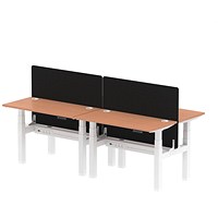 Air 4 Person Sit-Standing Bench Desk with Charcoal Straight Screen, Back to Back, 4 x 1200mm (600mm Deep), White Frame, Beech