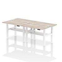 Air 4 Person Sit-Standing Bench Desk, Back to Back, 4 x 1200mm (600mm Deep), White Frame, Grey Oak