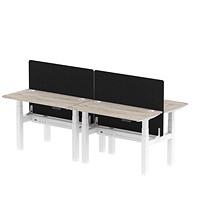Air 4 Person Sit-Standing Bench Desk with Charcoal Straight Screen, Back to Back, 4 x 1200mm (600mm Deep), White Frame, Grey Oak