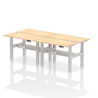 Air 4 Person Sit-Standing Bench Desk, Back to Back, 4 x 1200mm (600mm Deep), Silver Frame, Maple