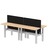 Air 4 Person Sit-Standing Bench Desk with Charcoal Straight Screen, Back to Back, 4 x 1200mm (600mm Deep), Silver Frame, Maple