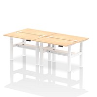 Air 4 Person Sit-Standing Bench Desk, Back to Back, 4 x 1200mm (600mm Deep), White Frame, Maple