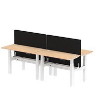 Air 4 Person Sit-Standing Bench Desk with Black Straight Screen, Back to Back, 4 x 1200mm (600mm Deep), White Frame, Maple Air 4 Person Sit-Standing Bench Desk with Black Straight Screen, Back to Back, 4 x 1200mm (600mm Deep), White Frame, Maple