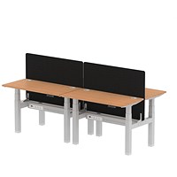 Air 4 Person Sit-Standing Bench Desk with Charcoal Straight Screen, Back to Back, 4 x 1200mm (600mm Deep), Silver Frame, Oak