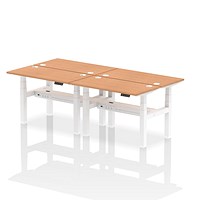 Air 4 Person Sit-Standing Bench Desk, Back to Back, 4 x 1200mm (600mm Deep), White Frame, Oak