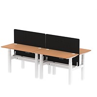 Air 4 Person Sit-Standing Bench Desk with Charcoal Straight Screen, Back to Back, 4 x 1200mm (600mm Deep), White Frame, Oak