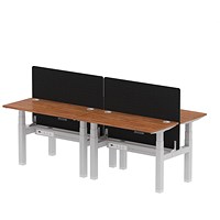 Air 4 Person Sit-Standing Bench Desk with Charcoal Straight Screen, Back to Back, 4 x 1200mm (600mm Deep), Silver Frame, Walnut