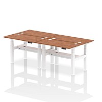 Air 4 Person Sit-Standing Bench Desk, Back to Back, 4 x 1200mm (600mm Deep), White Frame, Walnut Air 4 Person Sit-Standing Bench Desk, Back to Back, 4 x 1200mm (600mm Deep), White Frame, Walnut