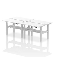 Air 4 Person Sit-Standing Bench Desk, Back to Back, 4 x 1200mm (600mm Deep), Silver Frame, White