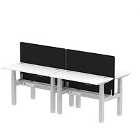 Air 4 Person Sit-Standing Bench Desk with Charcoal Straight Screen, Back to Back, 4 x 1200mm (600mm Deep), Silver Frame, White