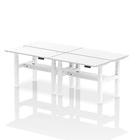 Air 4 Person Sit-Standing Bench Desk, Back to Back, 4 x 1200mm (600mm Deep), White Frame, White