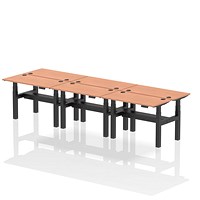 Air 6 Person Sit-Standing Bench Desk, Back to Back, 6 x 1200mm (600mm Deep), Black Frame, Beech Air 6 Person Sit-Standing Bench Desk, Back to Back, 6 x 1200mm (600mm Deep), Black Frame, Beech
