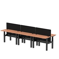 Air 6 Person Sit-Standing Bench Desk with Black Straight Screen, Back to Back, 6 x 1200mm (600mm Deep), Black Frame, Beech Air 6 Person Sit-Standing Bench Desk with Black Straight Screen, Back to Back, 6 x 1200mm (600mm Deep), Black Frame, Beech