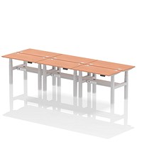 Air 6 Person Sit-Standing Bench Desk, Back to Back, 6 x 1200mm (600mm Deep), Silver Frame, Beech Air 6 Person Sit-Standing Bench Desk, Back to Back, 6 x 1200mm (600mm Deep), Silver Frame, Beech