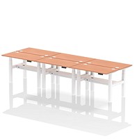 Air 6 Person Sit-Standing Bench Desk, Back to Back, 6 x 1200mm (600mm Deep), White Frame, Beech